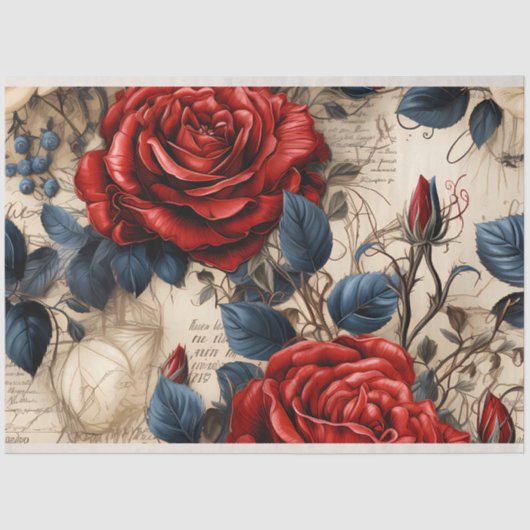 Red Roses  Geïnspireerd Decoupage Tissue Paper Tissuepapier (Voorkant)