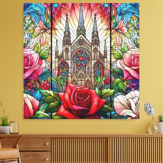 Red Roses Glas in lood ontwerp Canvas Afdruk (Insitu (Woonkamer))