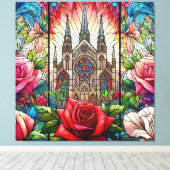 Red Roses Glas in lood ontwerp Canvas Afdruk (Insitu (Houten vloer))