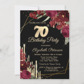 Red Roses Glitter Drips Black 70th Birthday Kaart (Voorkant)
