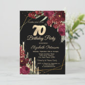 Red Roses Glitter Drips Black 70th Birthday Kaart (Staand voorkant)