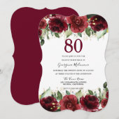 Red Roses Glitter Floral 80e verjaardag Kaart (Voorkant / Achterkant)