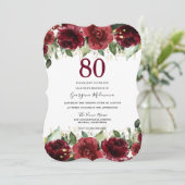 Red Roses Glitter Floral 80e verjaardag Kaart (Staand voorkant)