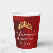 Red Roses, Gold 15, Tiara Quinceanera Papieren Bekers (Achterkant)