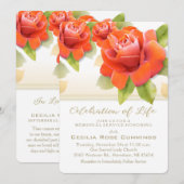 Red Roses Gold Celebration of Life Memorial Invite Kaart (Voorkant / Achterkant)