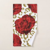 Red Roses Gold Cheetah Leopard Animal Print Bad Handdoek (Handdoek)