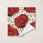 Red Roses Gold Cheetah Leopard Animal Print Bad Handdoek (Wasdoekje)