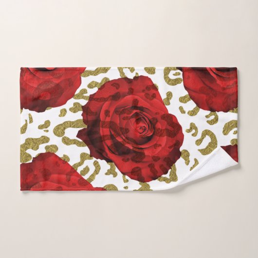 Red Roses Gold Cheetah Leopard Animal Print Bad Handdoek (Handdoek)