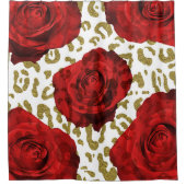 Red Roses Gold Cheetah Leopard Animal Print Douchegordijn (Voorkant)