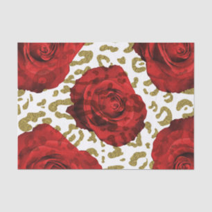 Red Roses Gold Cheetah Leopard Animal Print Party Tissuepapier