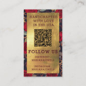 Red Roses Gold Damask QR-code die Display Kaart ve Visitekaartje (Achterkant)