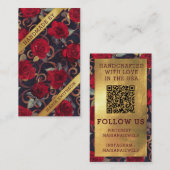Red Roses Gold Damask QR-code die Display Kaart ve Visitekaartje (Voorkant / Achterkant)