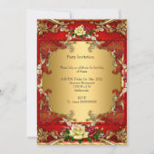 Red Roses Gold Elegant Birthday Party 3 Kaart (Achterkant)