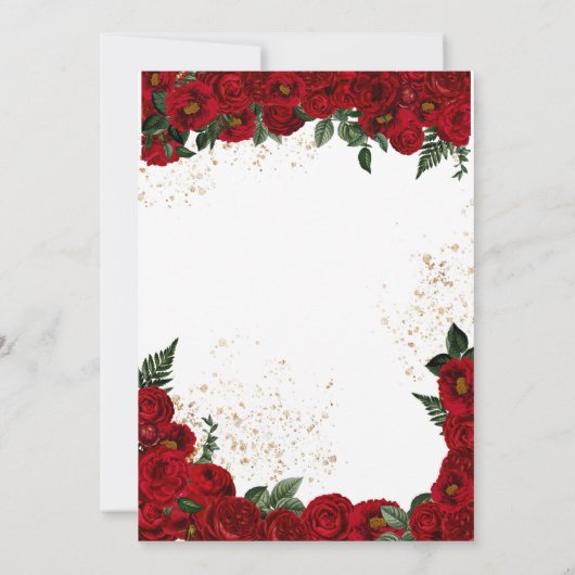 Red Roses & Gold Elegant Gown Quinceañera Kaart (Achterkant)