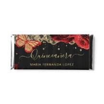 Red Roses Gold Floral Quinceañera gepersonaliseerd
