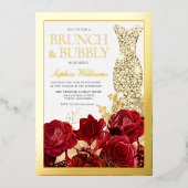 Red Roses & Gold Foil Border Bridal Shower Folie Uitnodiging (Voorkant)