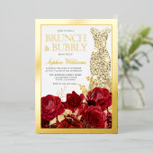 Red Roses & Gold Foil Border Bridal Shower Folie Uitnodiging (Staand Voorkant)