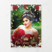 Red Roses Gold Foil Butterflies Quinceañera Drieluik Uitnodiging (Cover)