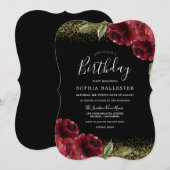 Red Roses Gold Glitter Alle jaren jarig feest Kaart (Voorkant / Achterkant)