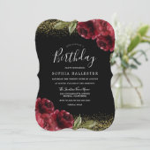 Red Roses Gold Glitter Alle jaren jarig feest Kaart (Staand voorkant)