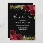 Red Roses Gold Glitter Bachelorette Party Kaart (Voorkant / Achterkant)