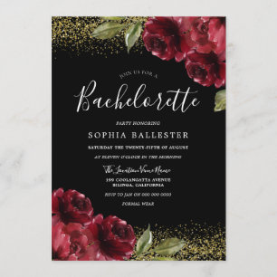 Red Roses Gold Glitter Bachelorette Party Kaart
