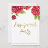 Red Roses & Gold Glitter Engagement Party Kaart (Achterkant)