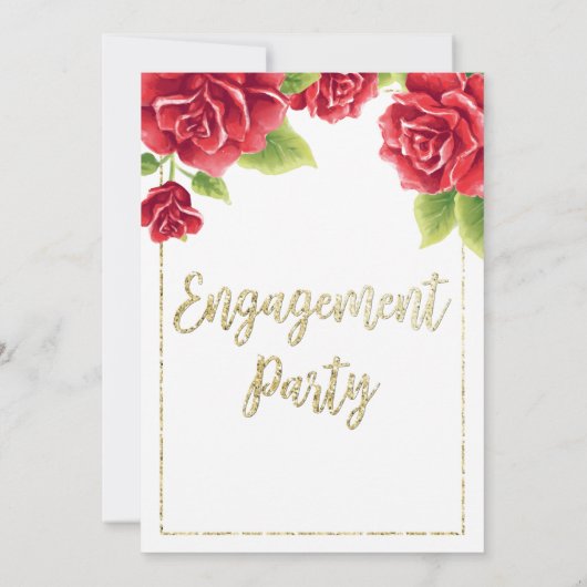 Red Roses & Gold Glitter Engagement Party Kaart (Achterkant)