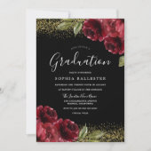 Red Roses Gold Glitter Graduparty Kaart (Voorkant)