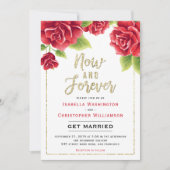 Red Roses & Gold Glitter Now and Forever Wedding Kaart (Voorkant)