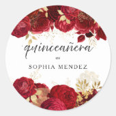 Red Roses & Gold Leaf Quinceanera Party Favoriet Ronde Sticker (Voorkant)