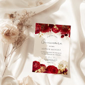 Red Roses Gold Leaf Quinceanera Party Kaart