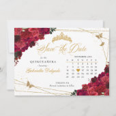 Red Roses & Gold Quinceañera Save The Date Kaart (Voorkant)