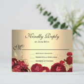 Red Roses Gold RSVP Kaartje (Staand voorkant)