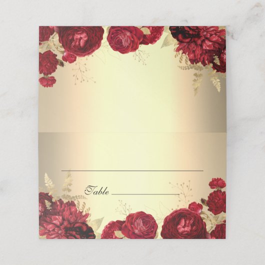 Red Roses Gold Table Number Plaatskaartje (Buitenkant ongevouwen)