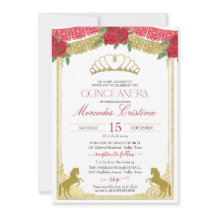 Red Roses & Gold Western Charro Horses Quinceañera