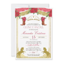 Red Roses Gold Western Charro Quinceañera