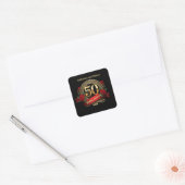 Red Roses Golden 50ste bruiloft Jubileum Vierkante Sticker (Envelop)