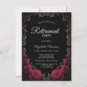 Red Roses Gothic Frame Black Retirement Party Kaart (Voorkant)