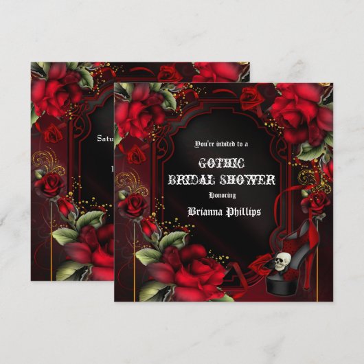 Red Roses Gothic Glam Elegant Party Invitation Kaart (Voorkant / Achterkant)