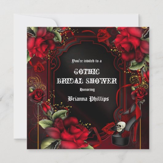 Red Roses Gothic Glam Elegant Party Invitation Kaart (Voorkant)
