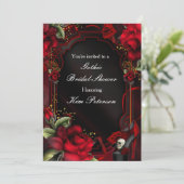 Red Roses Gothic Glam Elegant Party Invitation Kaart (Staand voorkant)