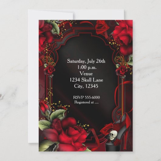 Red Roses Gothic Glam Elegant Party Invitation Kaart (Achterkant)