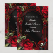 Red Roses Gothic Glam Elegant Party Invitation Kaart (Voorkant / Achterkant)