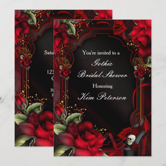 Red Roses Gothic Glam Elegant Party Invitation Kaart (Voorkant / Achterkant)