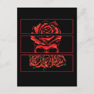 Red Roses Gothic Skull Wicca Gothic Flowers Briefkaart