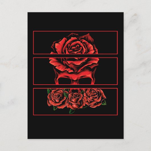 Red Roses Gothic Skull Wicca Gothic Flowers Briefkaart (Voorkant)