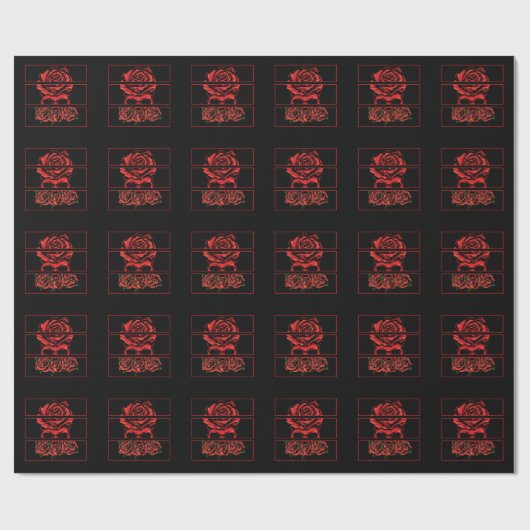 Red Roses Gothic Skull Wicca Gothic Flowers Cadeaupapier (Vlak)