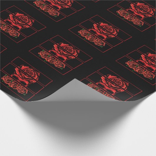 Red Roses Gothic Skull Wicca Gothic Flowers Cadeaupapier (Hoek)