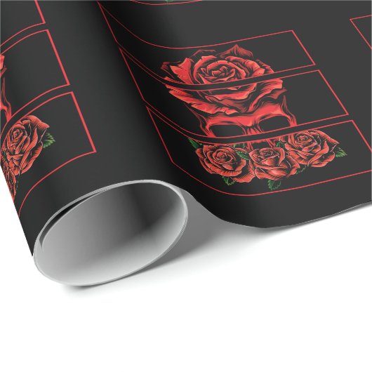 Red Roses Gothic Skull Wicca Gothic Flowers Cadeaupapier (Rol Hoek)
